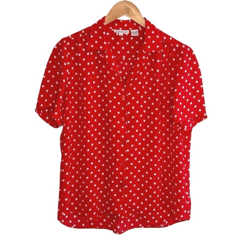 Vintage TOWNHOUSE red & white polka dot blouse size 14